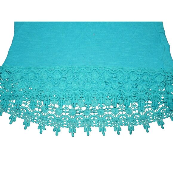 SELF ESTEEM girls small solid teal blue flowy hi-low t-shirt with crochet detail - Picture 3 of 4